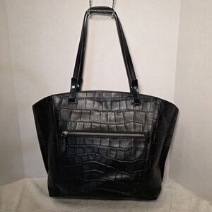 Gianni Conti Vera Pelle Black Croc-Embossed Cowhide Leather ‎ Tote/shoulder Bag